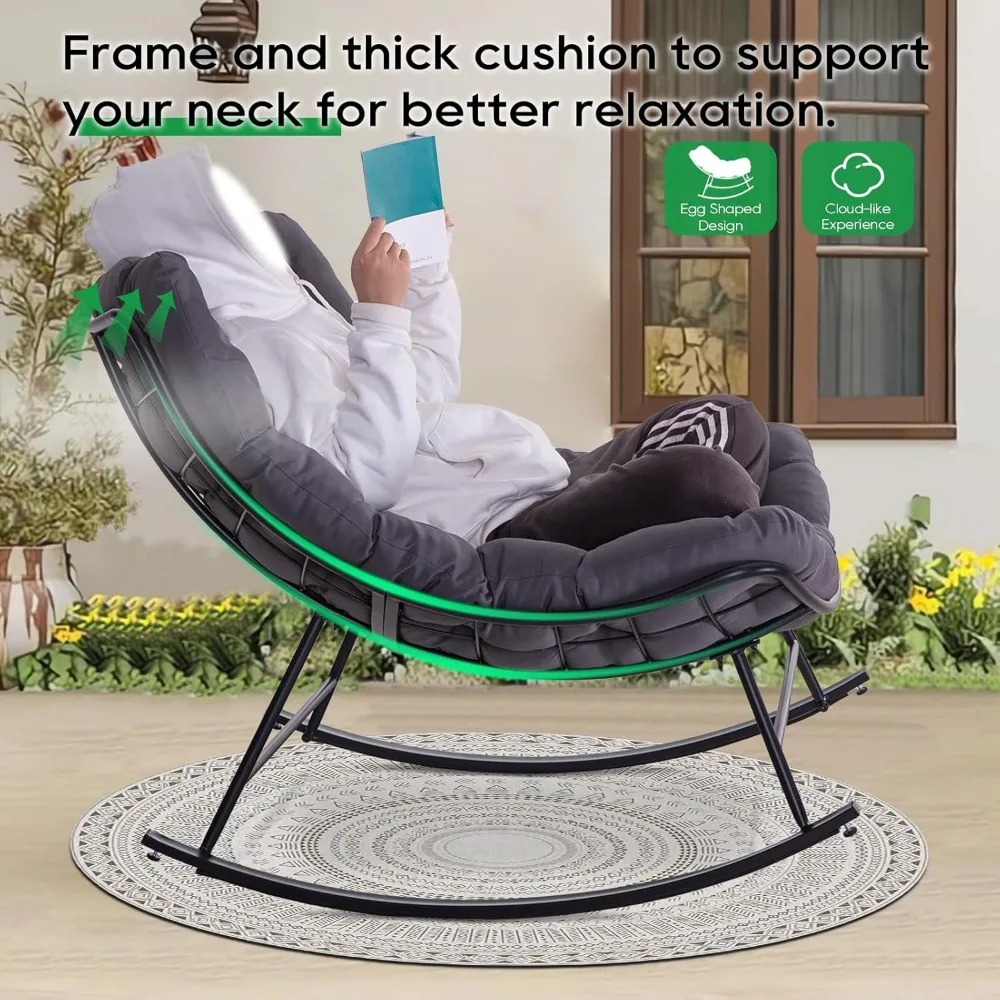 Sedia reclinabile per lettura uova per esterni e interni, comodo lounge rocker reale oversize con ampio cuscino e ottomano per camera da letto