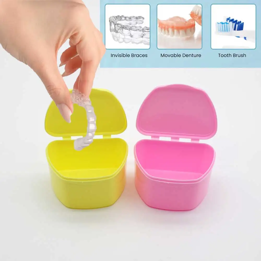 

1pc Protable Denture Bath Box Cleaning False Teeth Storage Box Orthodontic Retainer Box False Teeth Storage Box for Travel Home