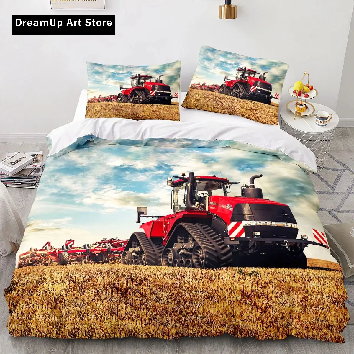 Fashion Tractor Kart Bedding Set Double Twin King Duvet Cover Comforter Pillowcase Boys Girls Adults Bedroom