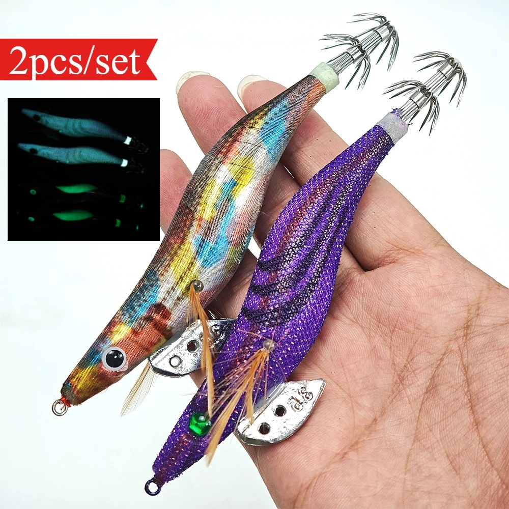 2 Stück/Set Größe 3,5 Tintenfisch-Jig EGI Angelköder Lebensechter Kunstköder Scharfer Haken Salzwasser-Angelzubehör für Tintenfisch Oktopus