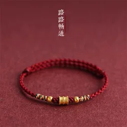 Fashion Hand Woven Gold Color Beads Red Rope Charms Bangles Anklets Women Men Lucky Bracelets Friend Lovers' Gift