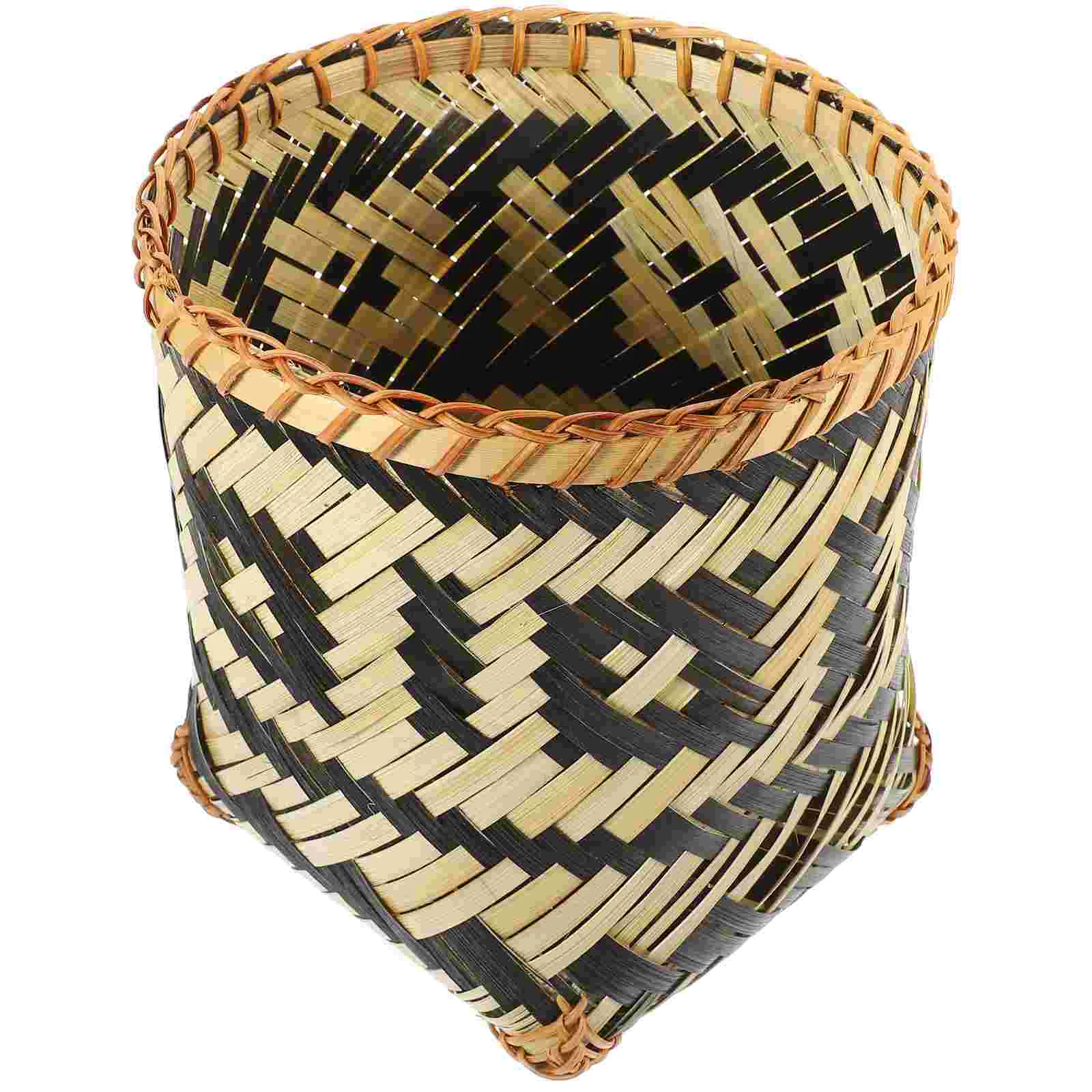 

Bamboo Trash Can Sundries Basket Bamboo-woven Garbage Organizer Storage Flowerpot Household Waste Weaving Creative Book Office