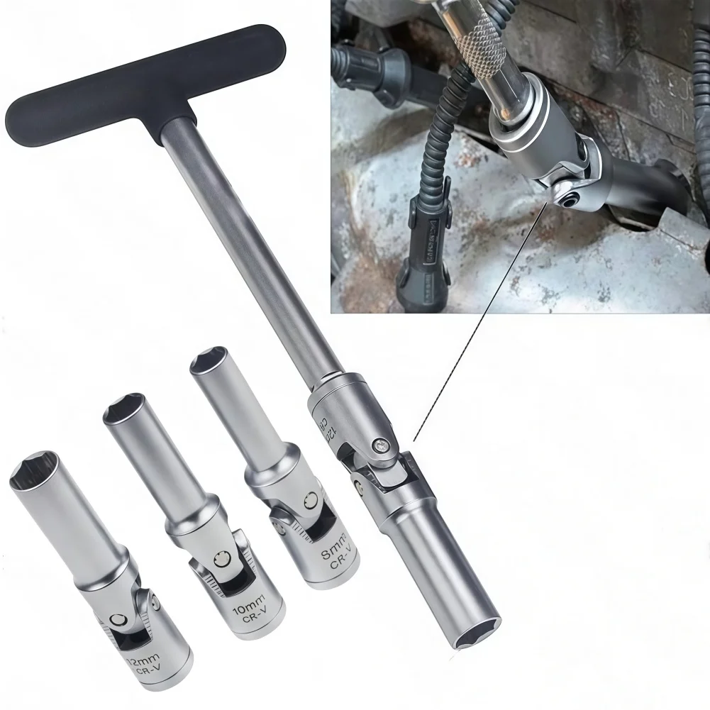 Flexible Joint Wrench Set 4-piece Kit Heater Socket Set Tight Space for access Multiple Sizes Included Automotive Grade Metal