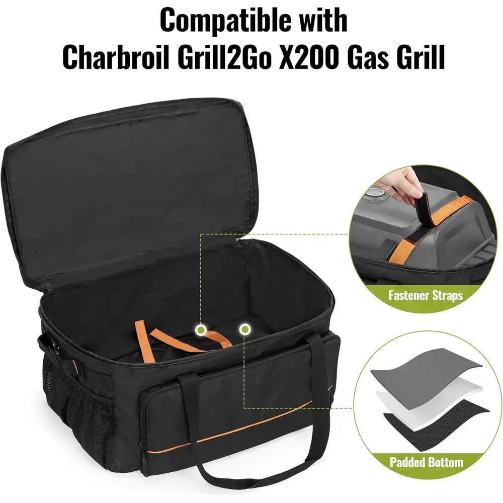 Portable Grill Cover for Char-Broil Grill2Go X200, 1-Burner Gas Grill with Storage Pockets for Outdoor Cooking Accessories