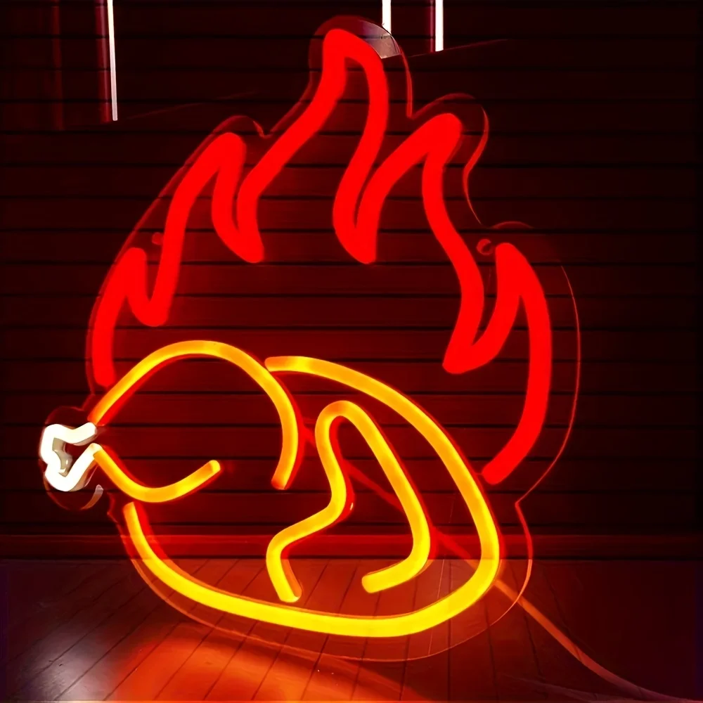 Grilled Chicken Neon Sign LED Neon Light USB Dimmable for Fast Food Chicken Restaurant Kitchen Window Decor Gift for Family