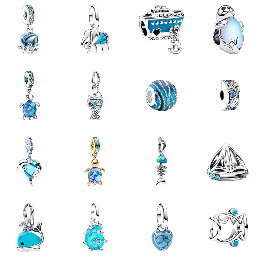 2026 Animali dell'Oceano Blu Ciondoli Originali Vetro di Murano Delfini Pesce Scalato Tartaruga di Mare Perline Misura Braccialetti Serpente Gioielli FAI DA TE Regali