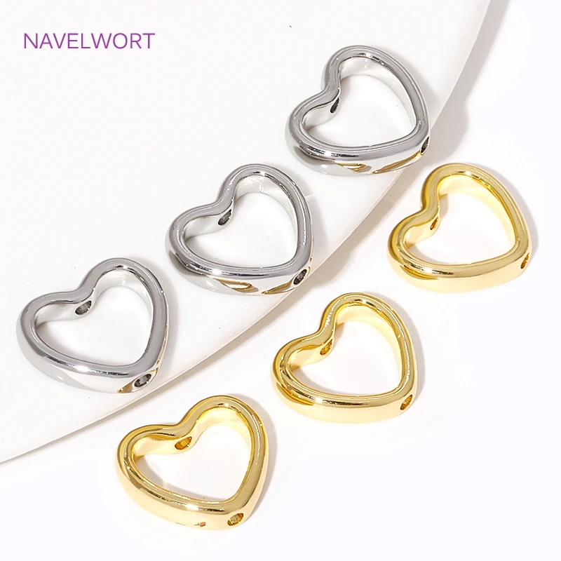 18K Gold Plated Heart Frame Beads Connector For Jewelry Making Supplies,Brass Through Hole Bead Frame,DIY Jewelry Materials