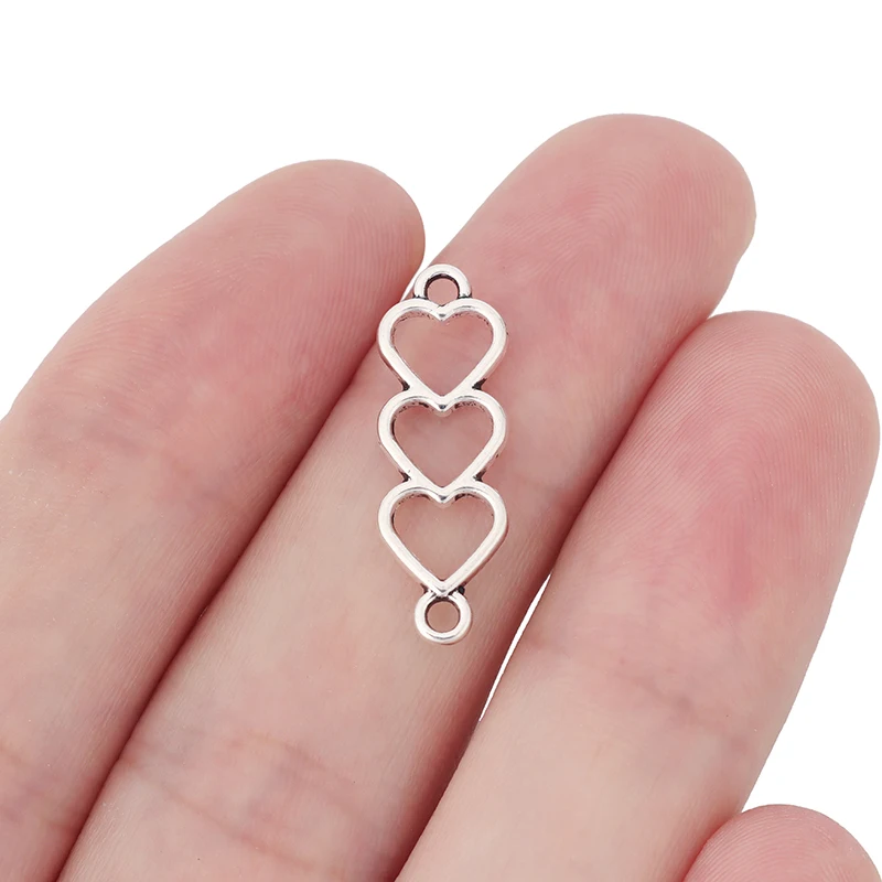 

30 x Tibetan Silver Hollow Heart Connector Charms Pendants For DIY Bracelet Jewelry Making Accessories 24x8mm