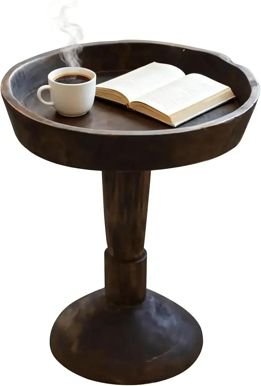 Green Product Small Accent Table、Solid Wood Round Side Table, Coffee Table, Bedside Table With Grooved Tabletop, Bedrooms, And C