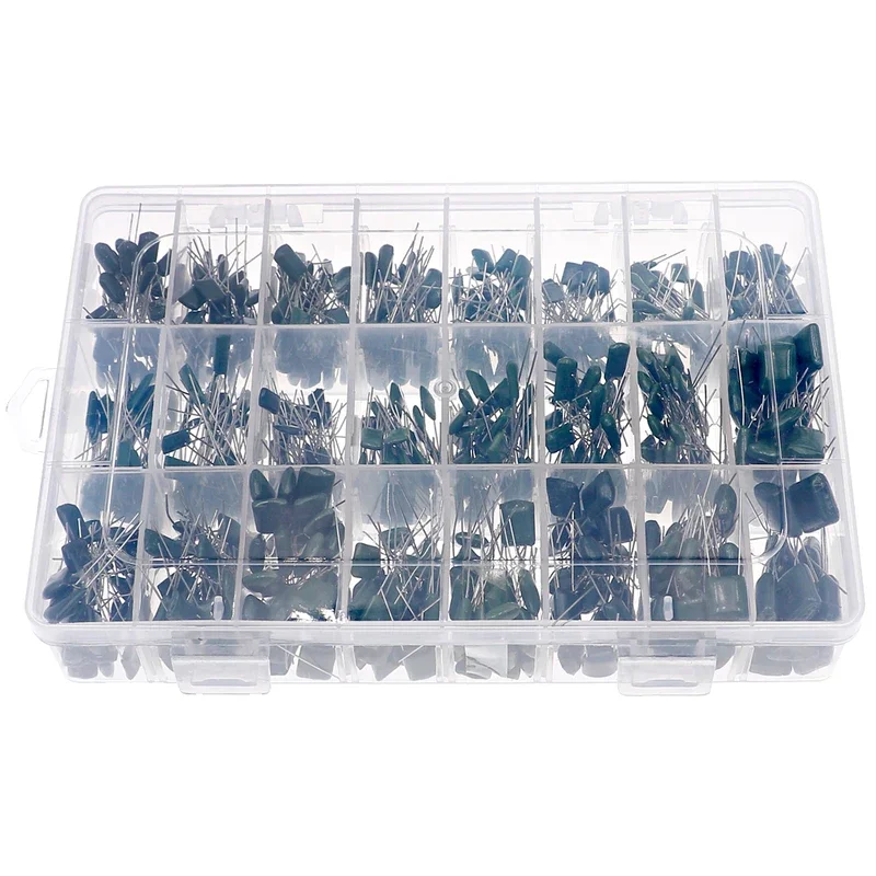 660pcs 24Value 100V Polyester Film Capacitor Assorted Kit 2A221 2A471 2A102 2A222 2A472 2A103 2A223 2A473 2A104 2A224 2A474