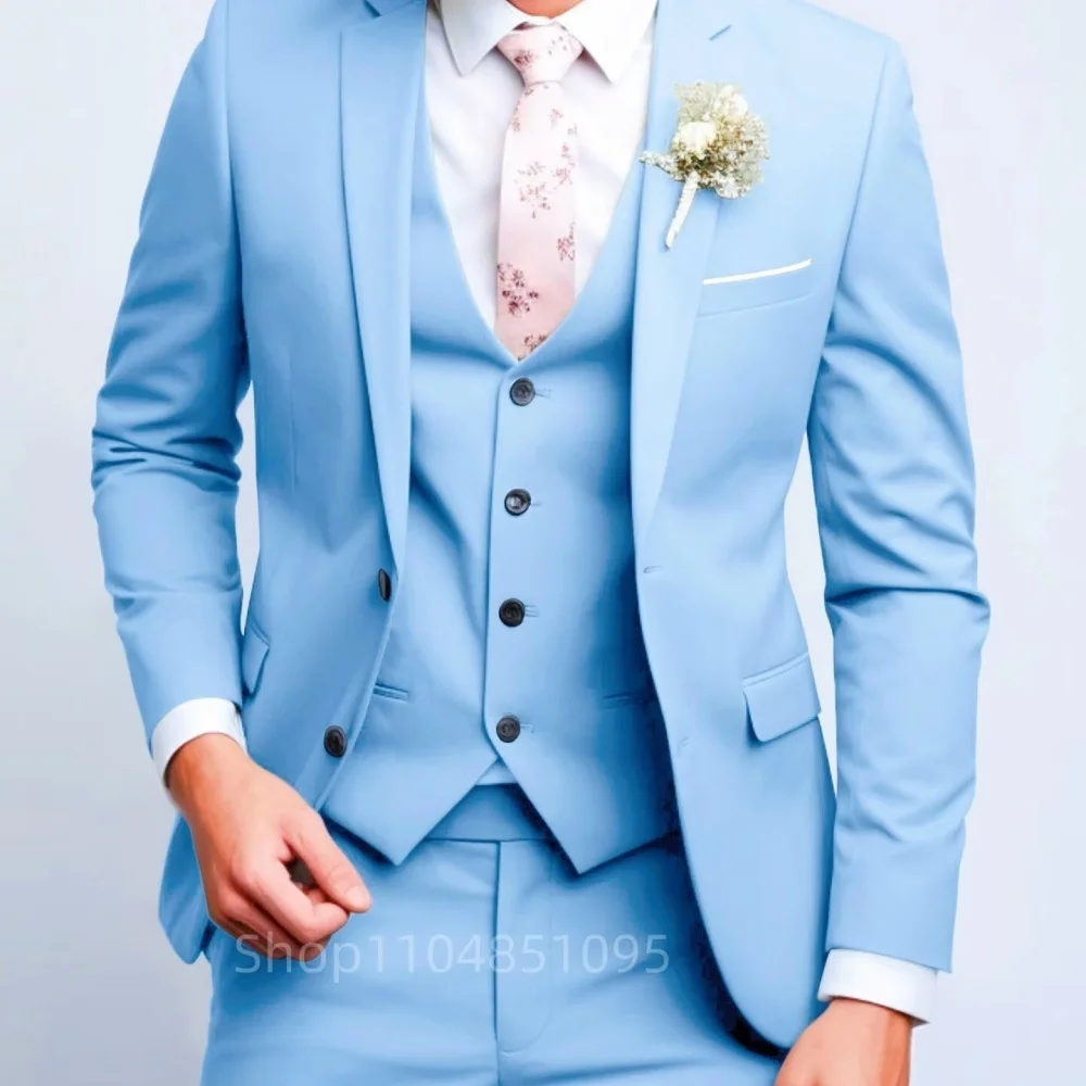 Setelan untuk Pria Slim Fit Tuksedo Pernikahan Mewah Fashion Pria Blazer Rompi Celana 3 Potong Set Setelan Bisnis Formal