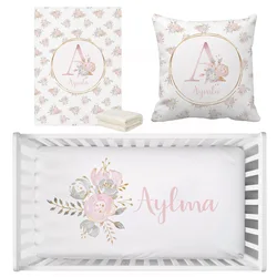 LVYZIHO Personalized Name Blush Gold Floral Bedding Set, Birthday Gift Toddler Gift Bedding Set, Baby Shower Gift  Bedding Set