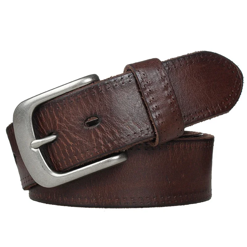 

Genuine Leather Men's Belt Raw Cowhide Solid Color Hard Metal Buckle Belt for Men Natural Leather No Mezzanine