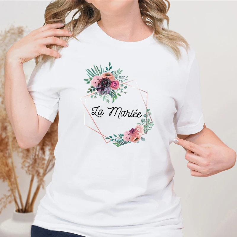 Bachelorette Party Women Clothing EVJF Graphic T Shirts Floral Frame La Mariee Tee Shirts Team La Mariee Clothes Short Sleeve