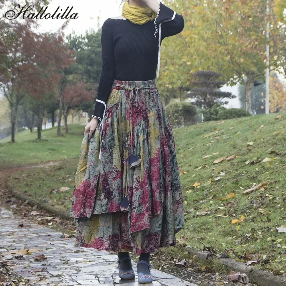 

Long Skirts for Women Clothing Vintage Fashion Clothes Casual Vintage Ethnic Style Cotton Linen Streetwear Harajuku Y2k Skirt