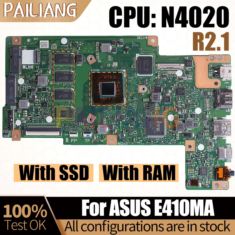 

For ASUS E410MA Notebook Mainboard Laptop R2.1 SRET0 N4020 With RAM Motherboard Full Tested