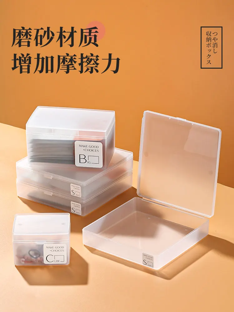 Caja de almacenamiento de plástico transparente esmerilado, organizador de maquillaje japonés de Material PP, soporte para tarjetas y artículos pequeños, contenedor ordenado para escritorio