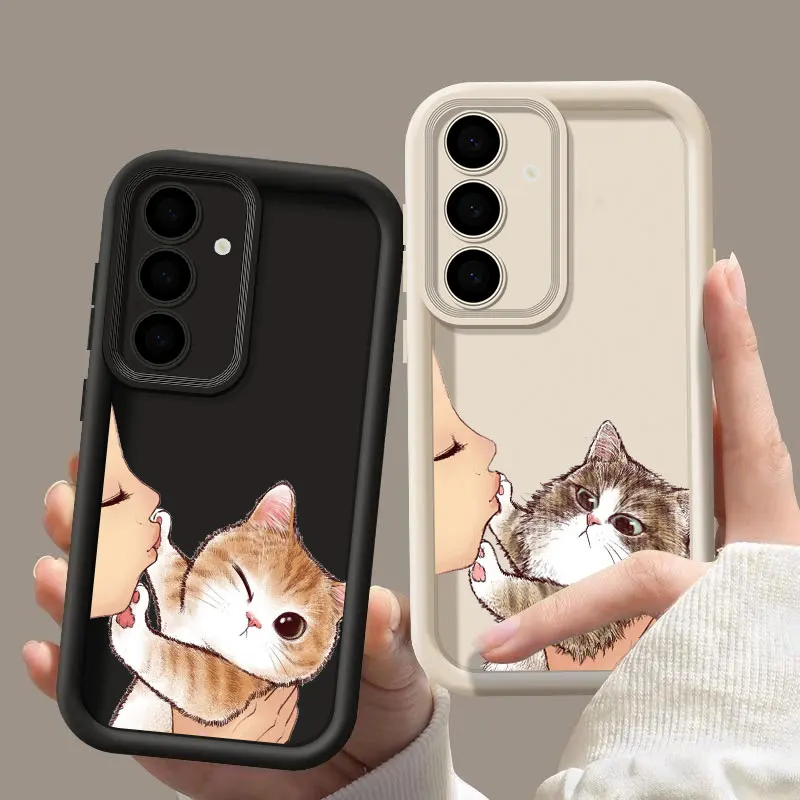 

Phone Case For Samsung S26 S25 S24 S23 S21 S20 Ultra Girl Face No Kiss Cat Cute Funda For Galaxy S25 S24 FE S26 Plus Soft Cover