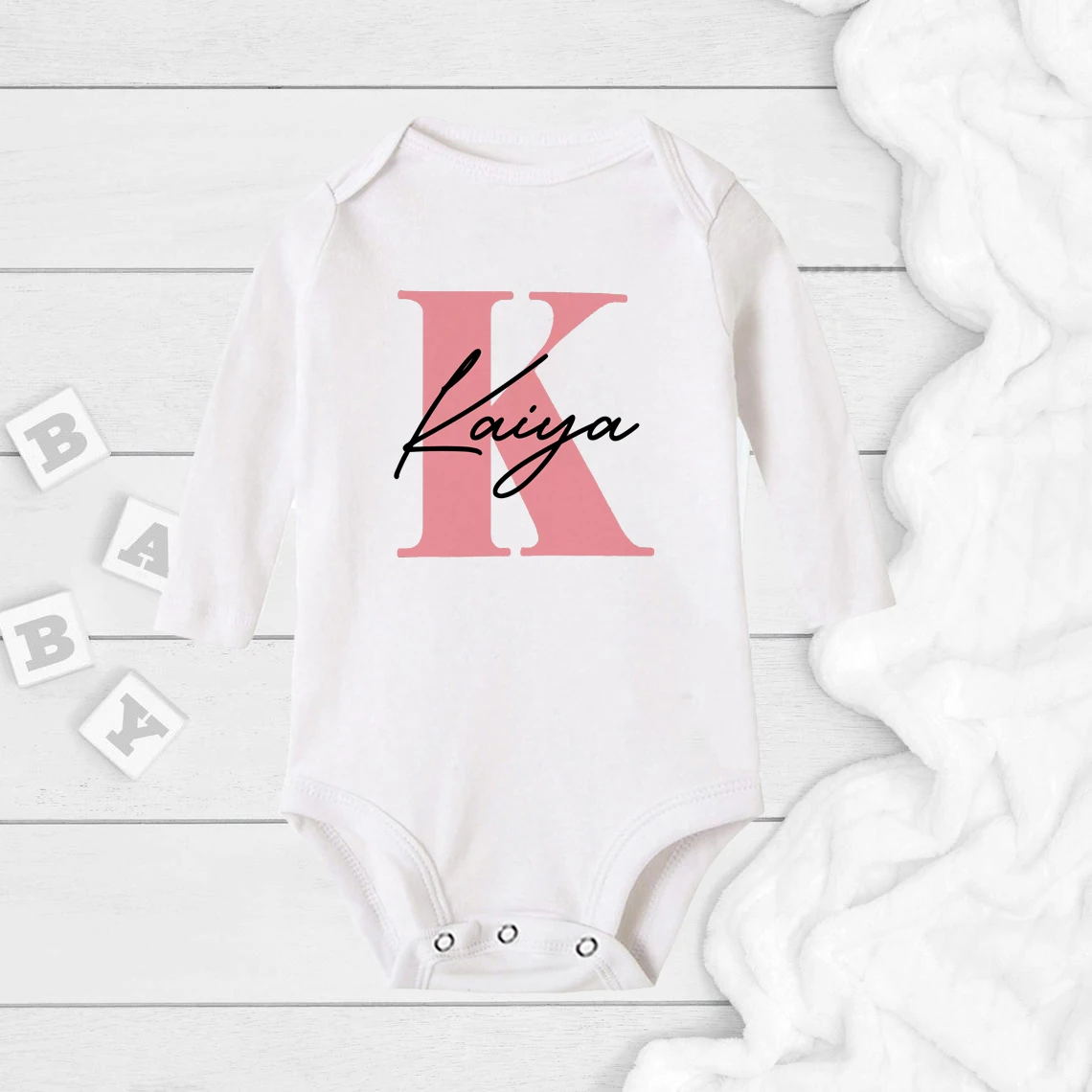 Baby Girl Name Romper Pregnancy Announcement Personalized Baby Jumpsuit Custom Name Rompers Bodysuit Girls Clothes