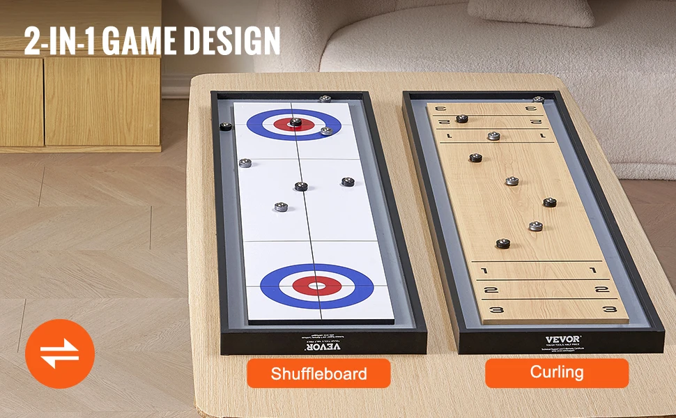 VEVOR Shuffleboard and Curling 2 in 1 Board Games Two Sided Tabletop Shuffleboard with Shuffleboard and Curling Combo Game Set