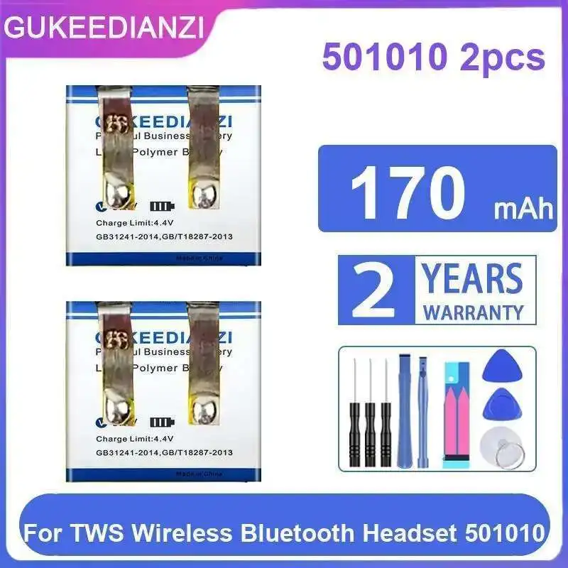 

170 мАч высокой емкости для беспроводной Bluetooth-гарнитуры Tws 501010, 2 шт., аккумулятор для наушников