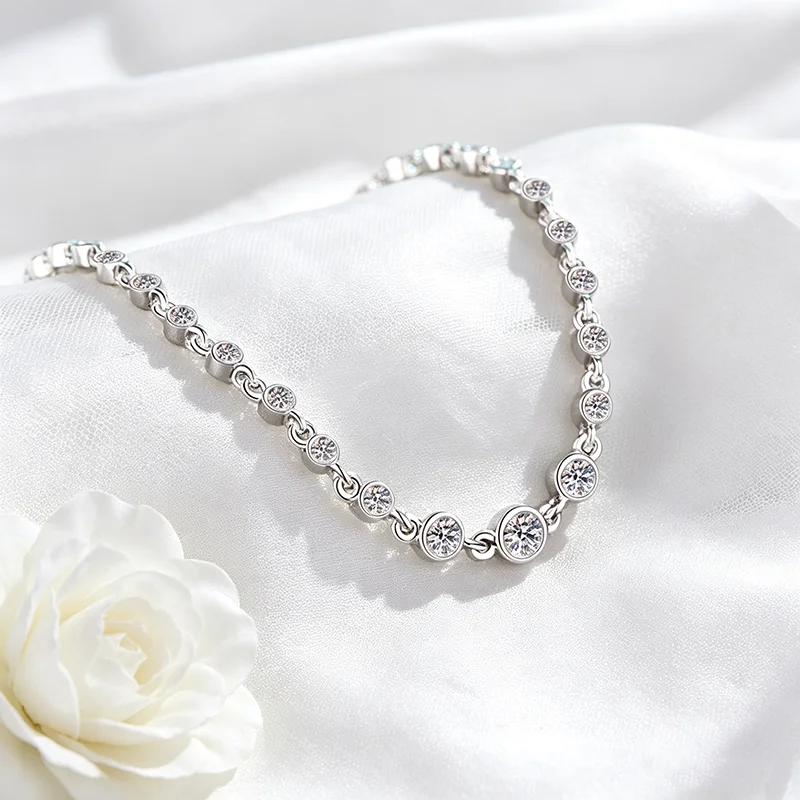 Smyoue Gradient Stones All Moissanite Tennis Bracelets for Women Dainty Luxury Chain Adjustable Full Diamond Pure S925 Silver - view 4
