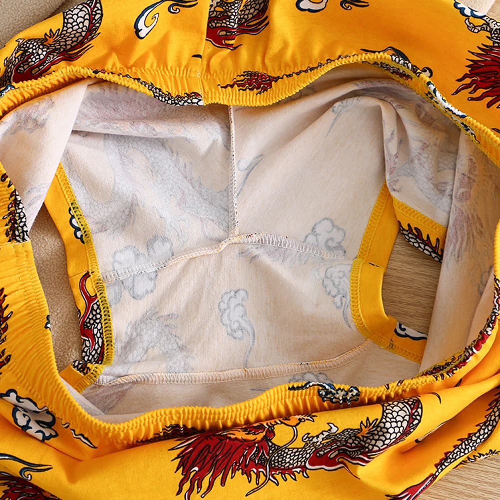 سروال داخلي للرجال مطبوع عليه تنين جيد التهوية ، ملابس داخلية قطنية ، سراويل داخلية متوسطة الخصر ، ملابس داخلية فضفاضة قصيرة ، شورت عصري