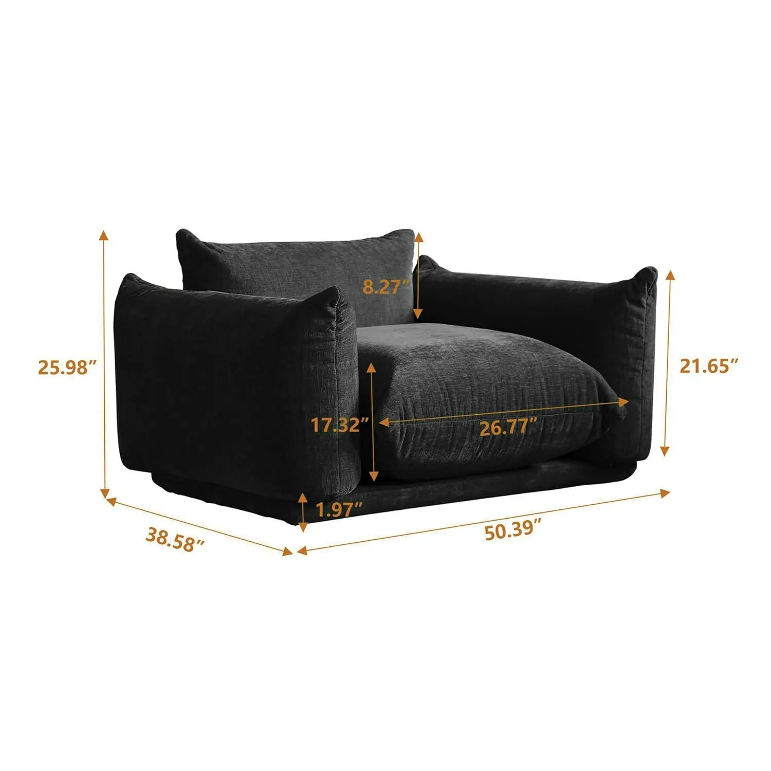 Sofá confortável moderno de meados do século com almofada grossa, cadeira de acento único de chenille, sofás de assento profundo, móveis de sofás de pelúcia de 50"