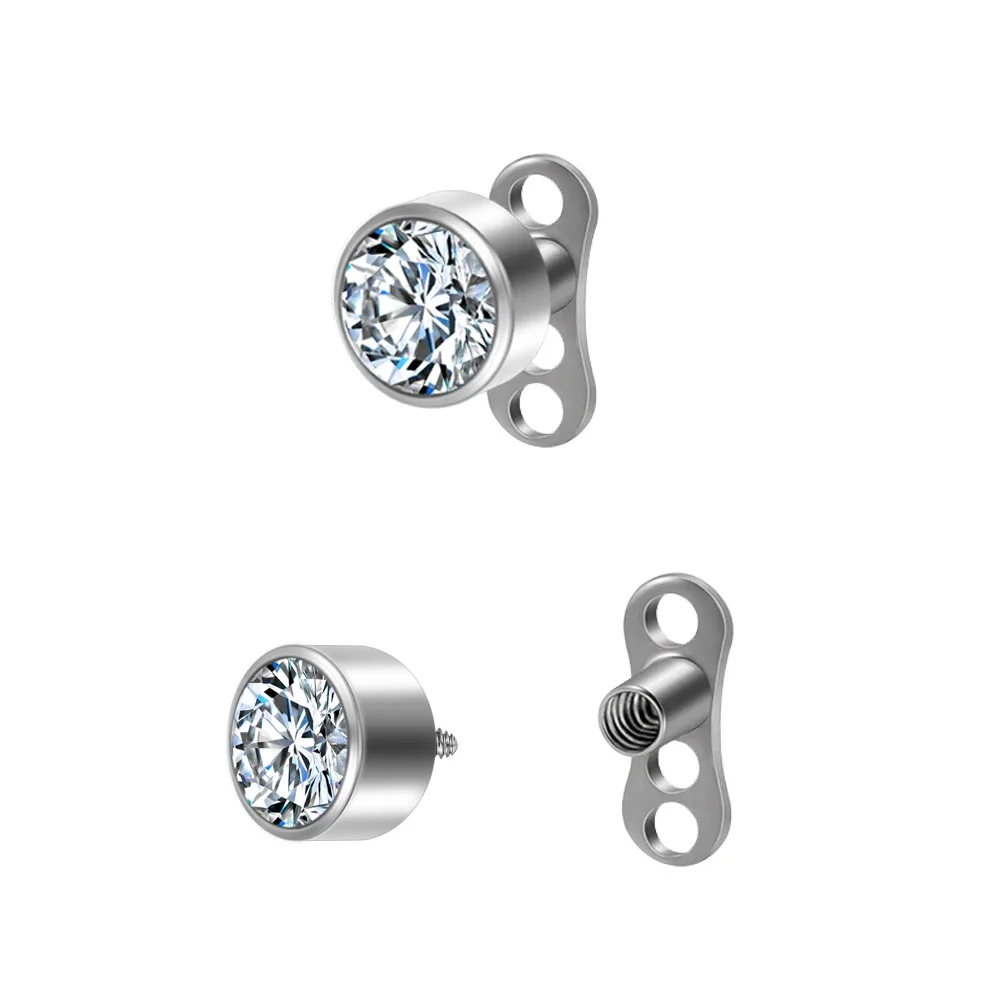 G23 Titanium Piercing Zircon Buried Bone Nail 1.2*0.9mm Base Hide in Skin Piercing Kits Micro Dermal Piercing Sexy Body Jewelry