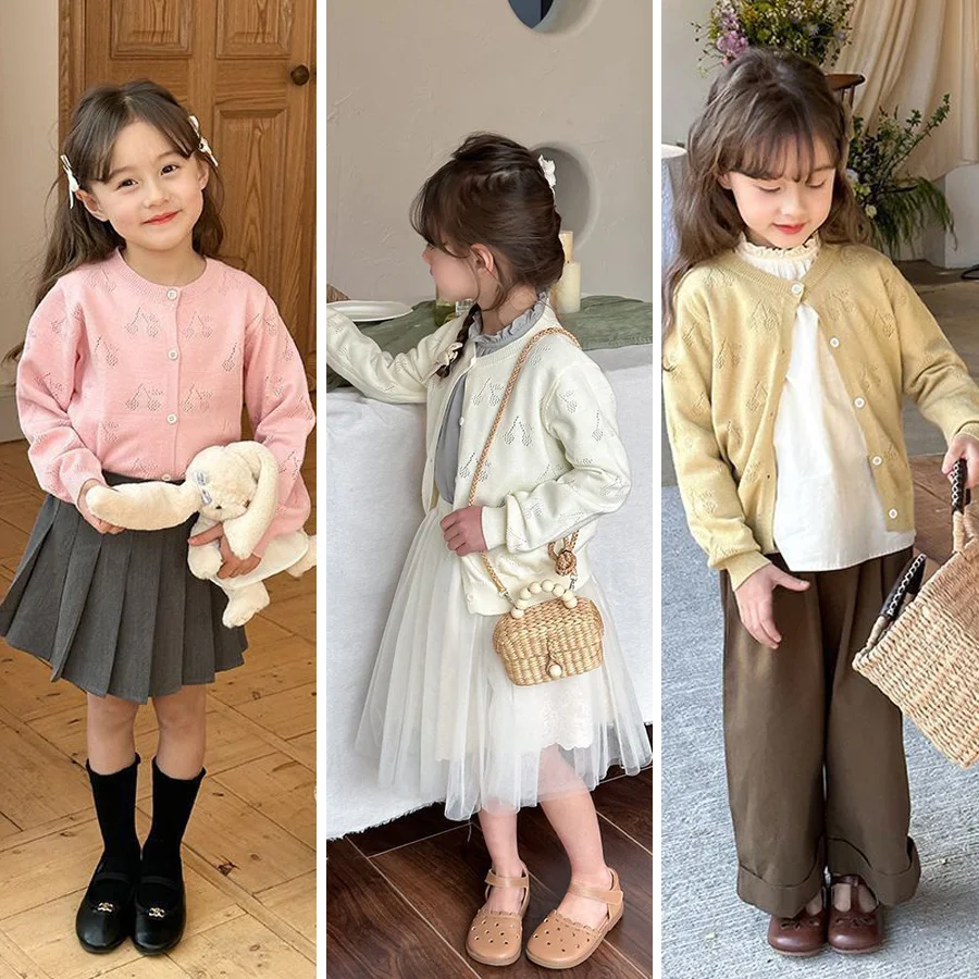 In Stock 2026 New BP Autumn Kids Sets Girls Cardigan Girls Hollow Cherry Knitted Cardigan Children Clothes Baby Boys Sweaters