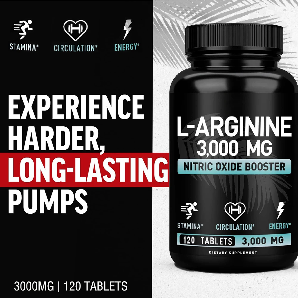 

L Arginine 3000mg Capsules | 120 Tablets | Maximum Dose L-Arginine Nitric Oxide Supplement for Workout Training & Muscle Growth