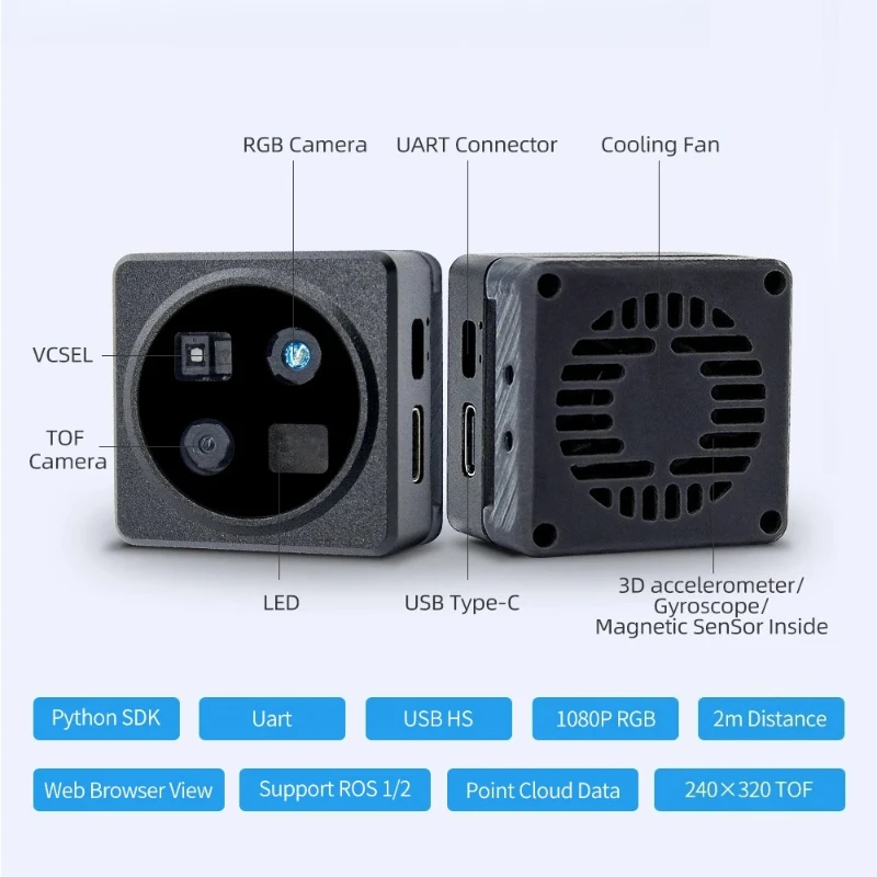 Sipeed MaixSense A010/A075V RGBD TOF 3D Глубина видения MCU и ROS Камера 2 бит RISC-V @ 144 МГц Поддержка ROS1/ROS2 iTOF Глобальный затвор