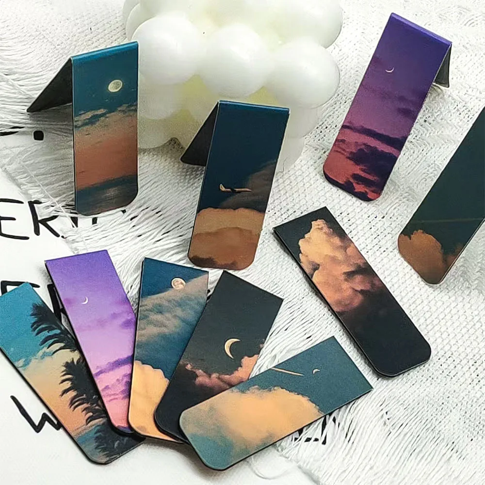 

5PCS Twilight Whispers Magnetic Bookmark Student Stationery Creative Gifts Page Break Reading Tags Sunset Scenery Read The Card