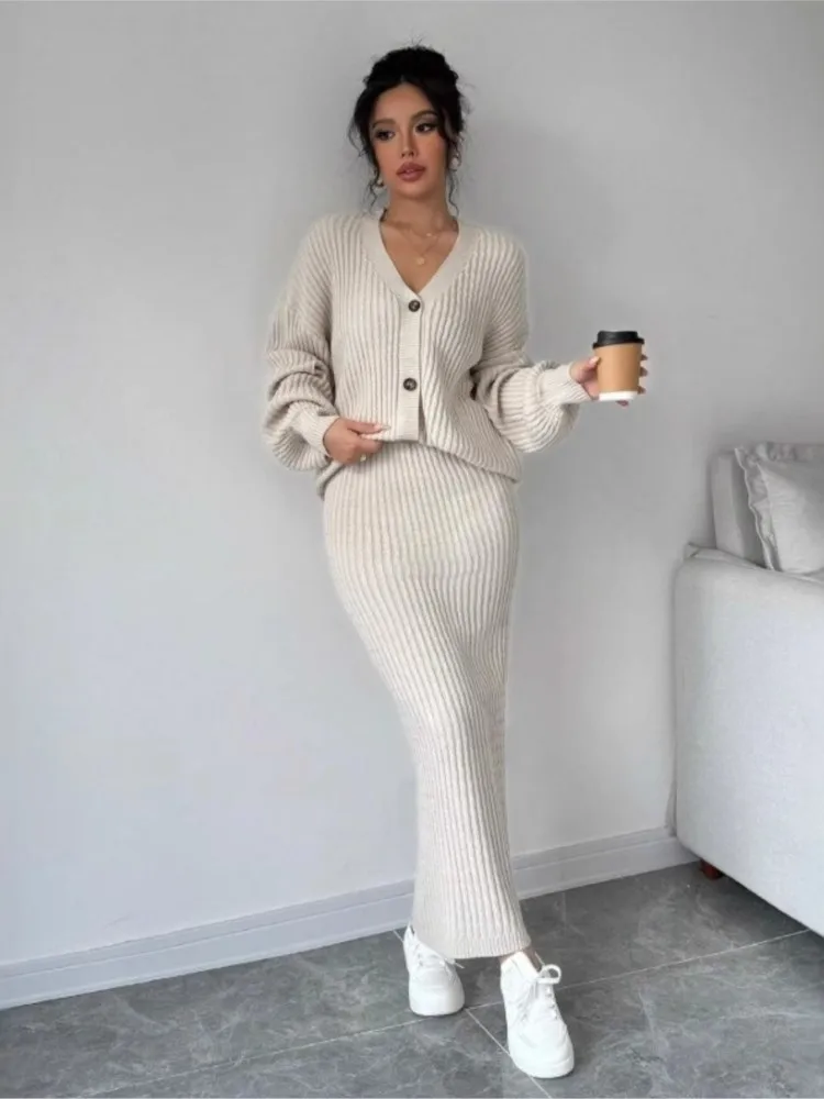 

Autumn 2 Pieces Set For Woman Temperament Two Piece Outfits Home Clothing Commuting French Homewear Package Hip Solid Color