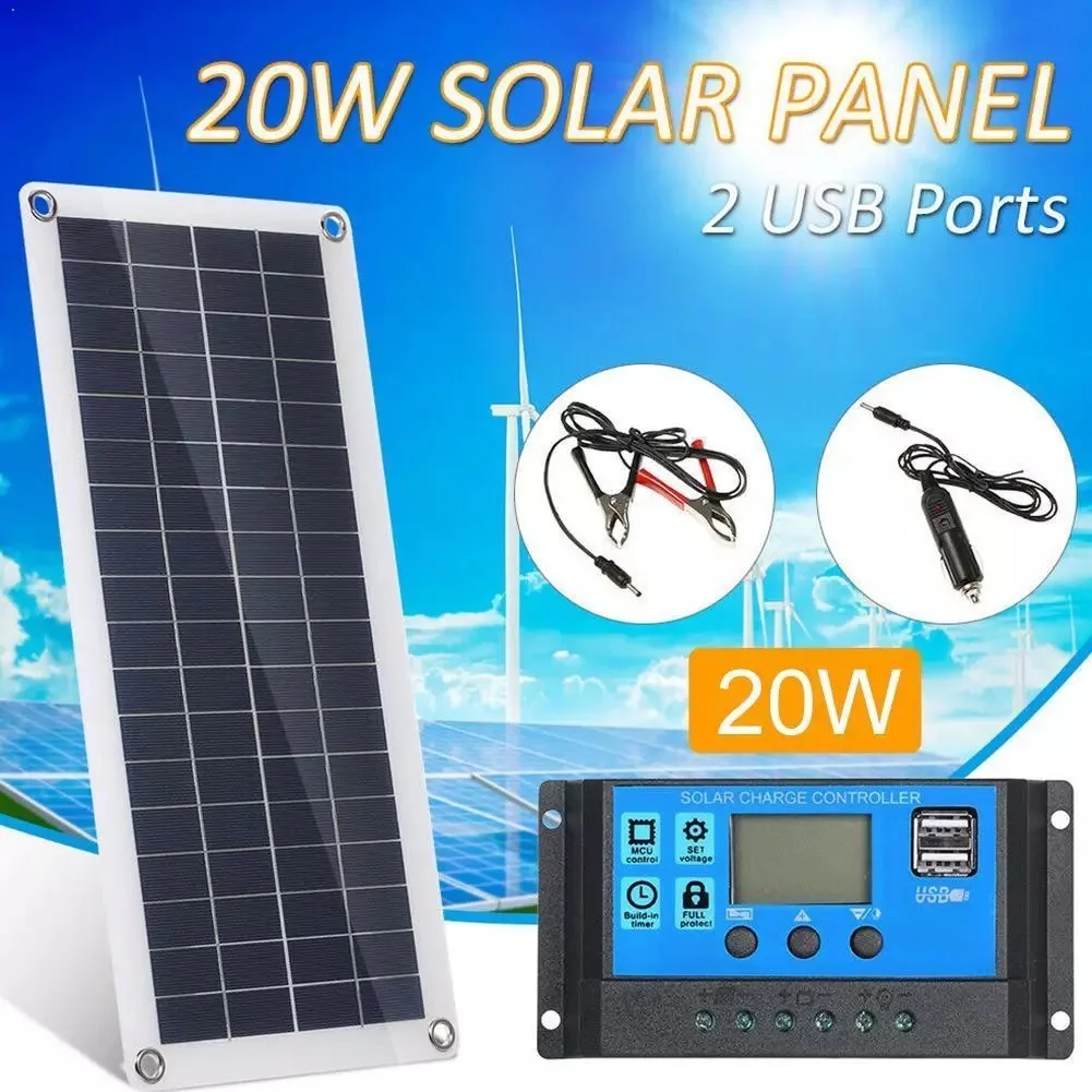 

Power Anywhere: 20W High- Efficiency Waterproof Solar Panel with Dual USB Ports for On-the-Go Charging