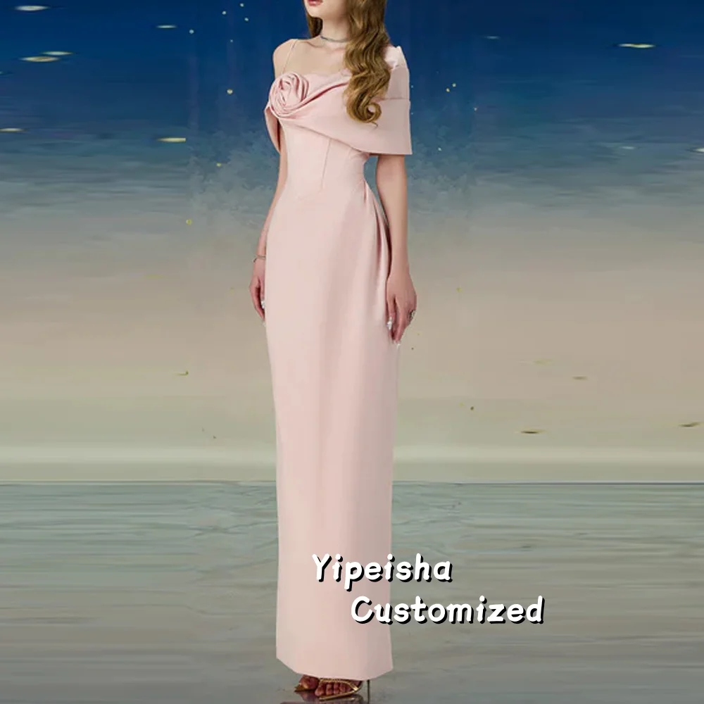 

Customized Long Evening Dresses with Slit/Hand Made Flower Mermaid Pleated فساتيAnkle Length Prom Dresses for Women