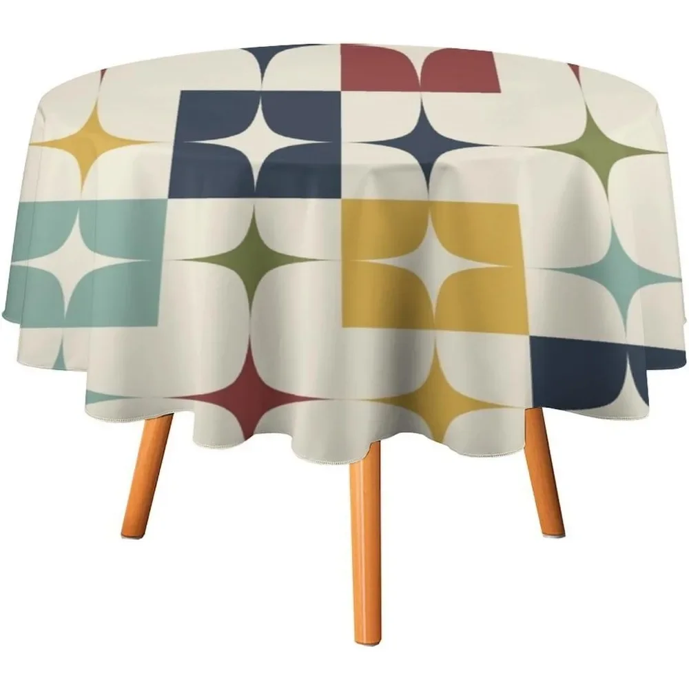 Mid Century Modern Round Tablecloth 1950S Retro Groovy Abstract Hippie Vintage Atomic Space Water Resistant Cover for Party