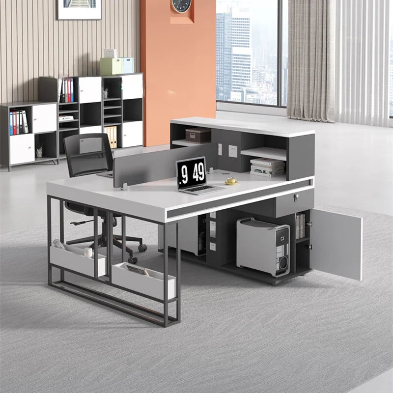 Simple and modern combination of office desks and chairs for office staff and workstations with cabinets