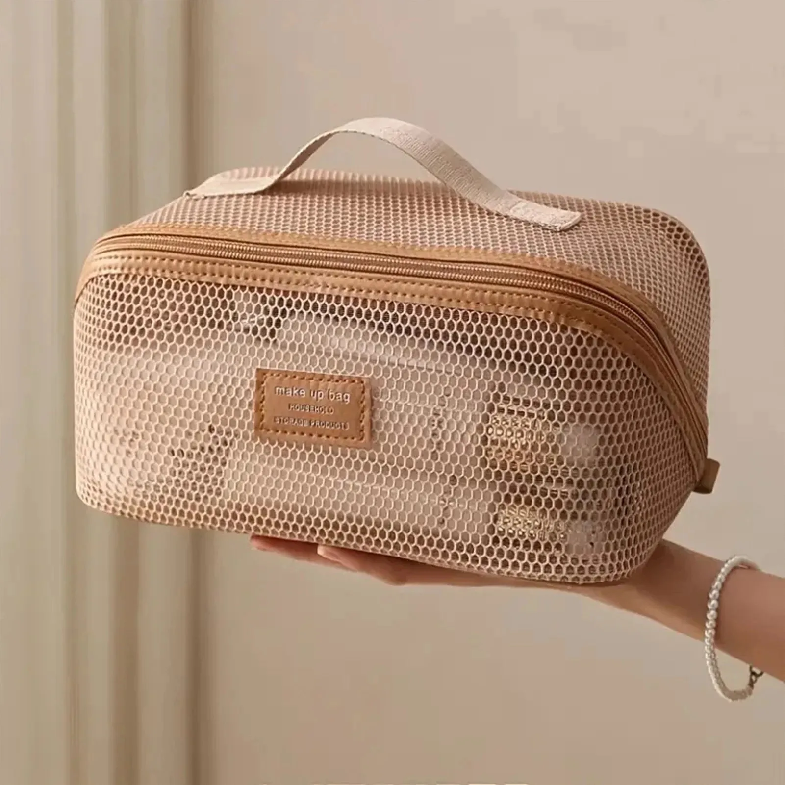 

Large Capacity Toiletries Storage Bag Mesh Design Toiletries Bag Bathroom Organizer for Cosmetics Toiletries Skin Care