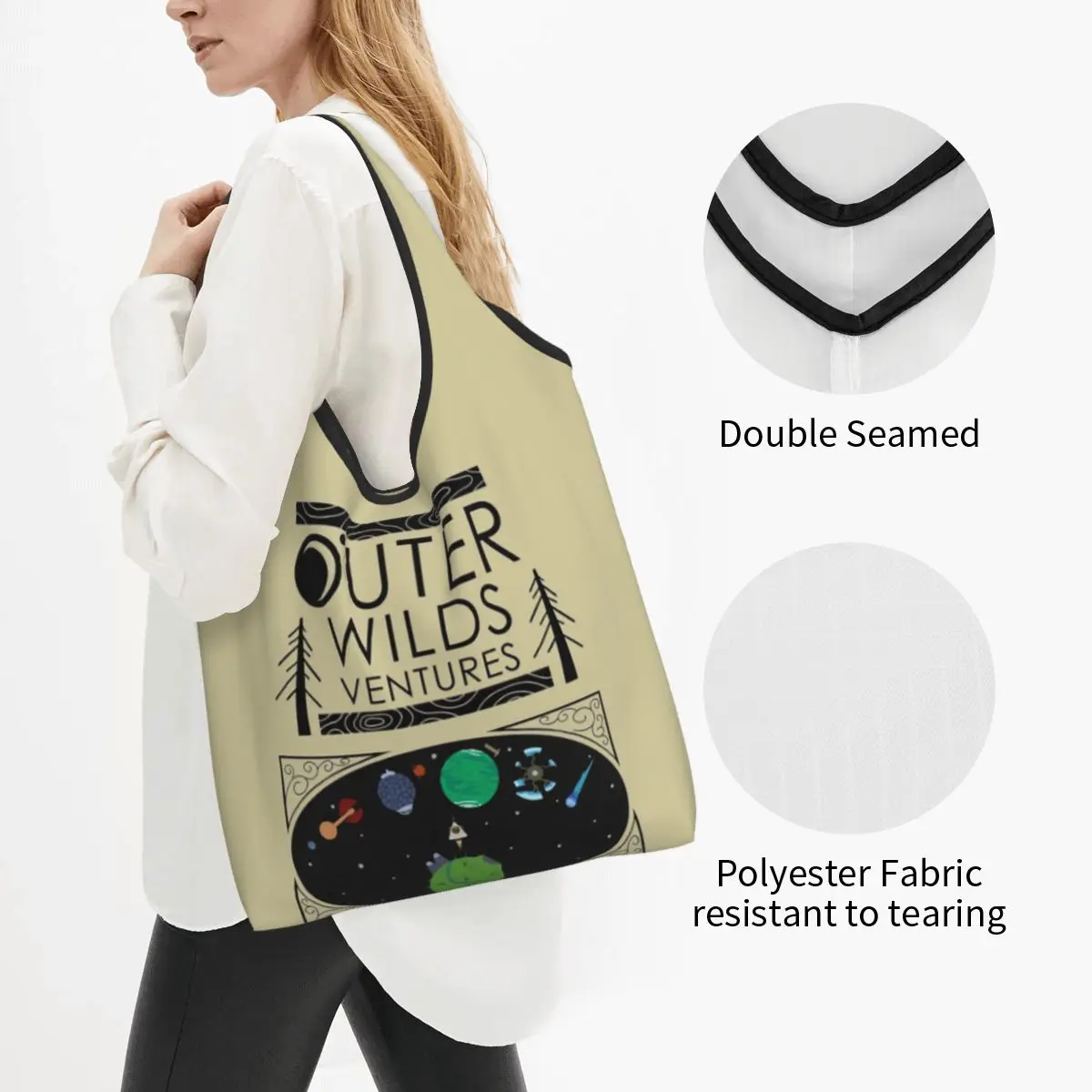 Outer Wilds Ventures Handbook Portable Tote Shopping Bags Large Capacity Shopper Bag Groceries Handbag Shoulder Bag