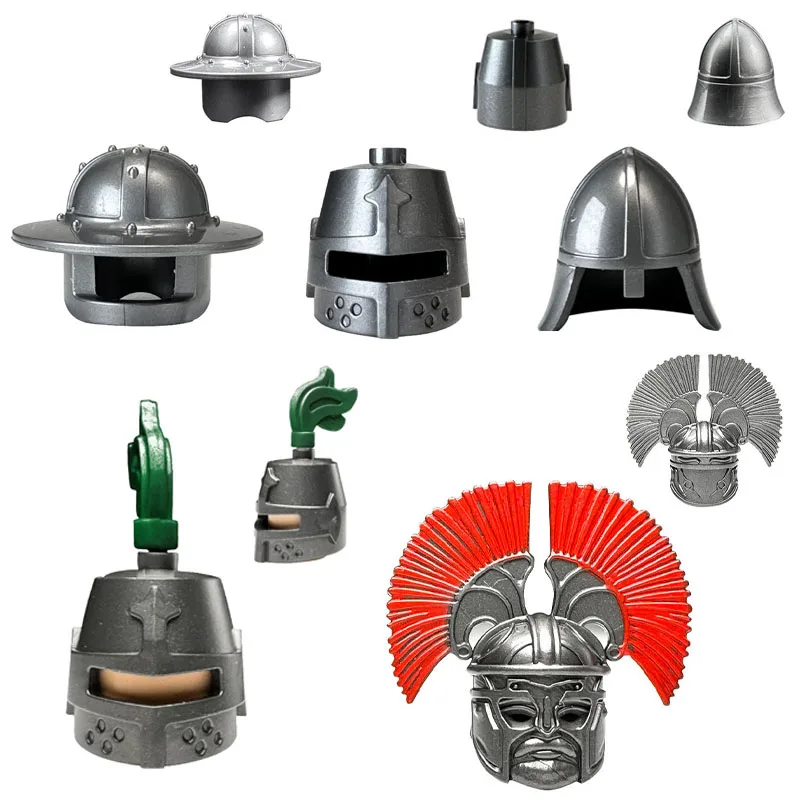 Medieval Weapon Accessories Building Blocks Royal Castle Knight Corp Weapon Shield Shoulder Armor Roman Soldier Helmet Brick Toy