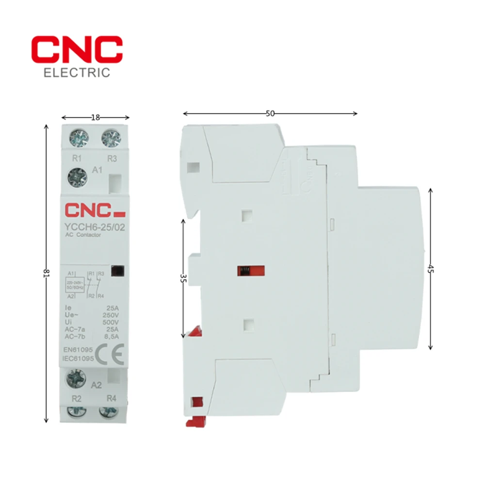 CNC 2P 220/230V Din Rail Mounted 50/60Hz contattore ca modulare per uso domestico 25A 1NO 1NC 2NO 2NC per Smart Home House Hotel