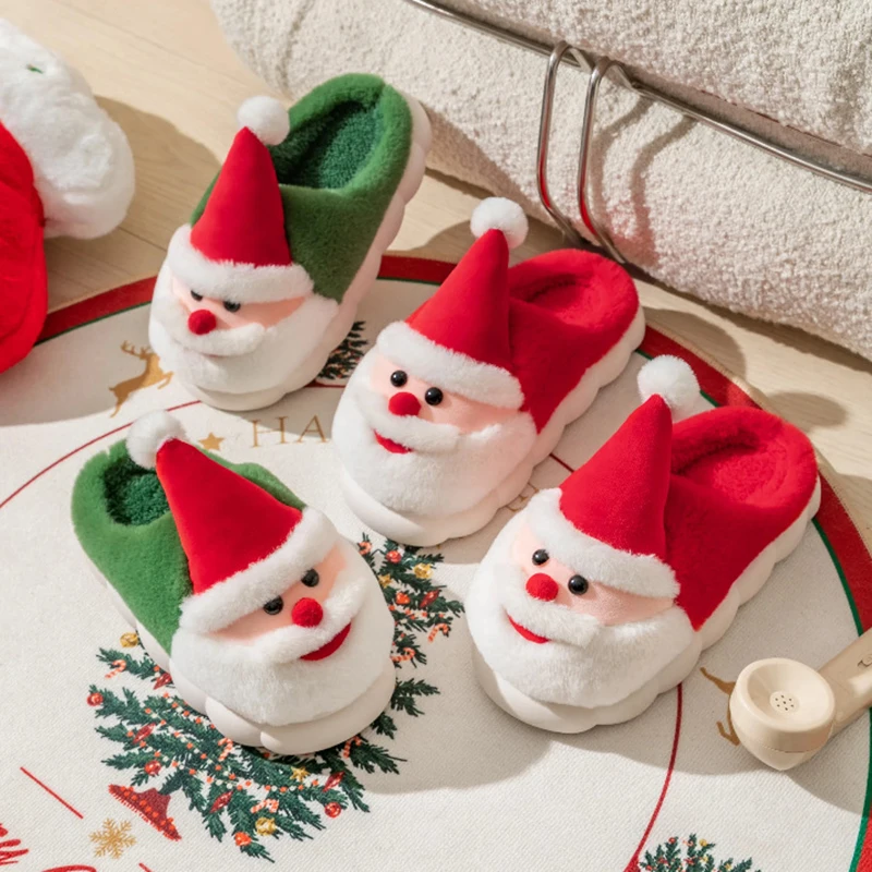 

Christmas Fluffy Women's Slippers Home Santa Claus Winter Plush Woman Shoes Flats luxury Designer Fuzzy Fur Slides Indoor Soft