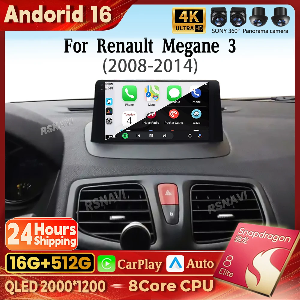 Android 16 Car Radio Multimedia Play For Renault Megane 3 Fluence Samsung SM3 2008 - 2014 Wireless Carplay DSP 48EQ 2Din DSP BT