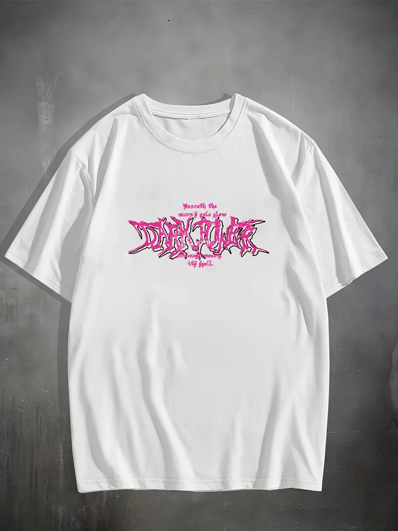 Men's Casual Short Sleeve Tee White Dark Punk Letter And Thorn Wing Graphic Front & Back Print Crew Neck Oversized Top Kids