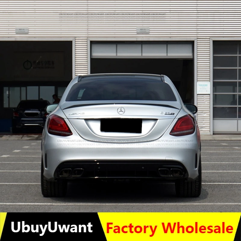 For Mercedes W205 Spoiler 4Door Sedan C63 C43 style C180 C200 C260 ABS Plastic Tail Wing Unpaint and Lacquer Color For Benz W205