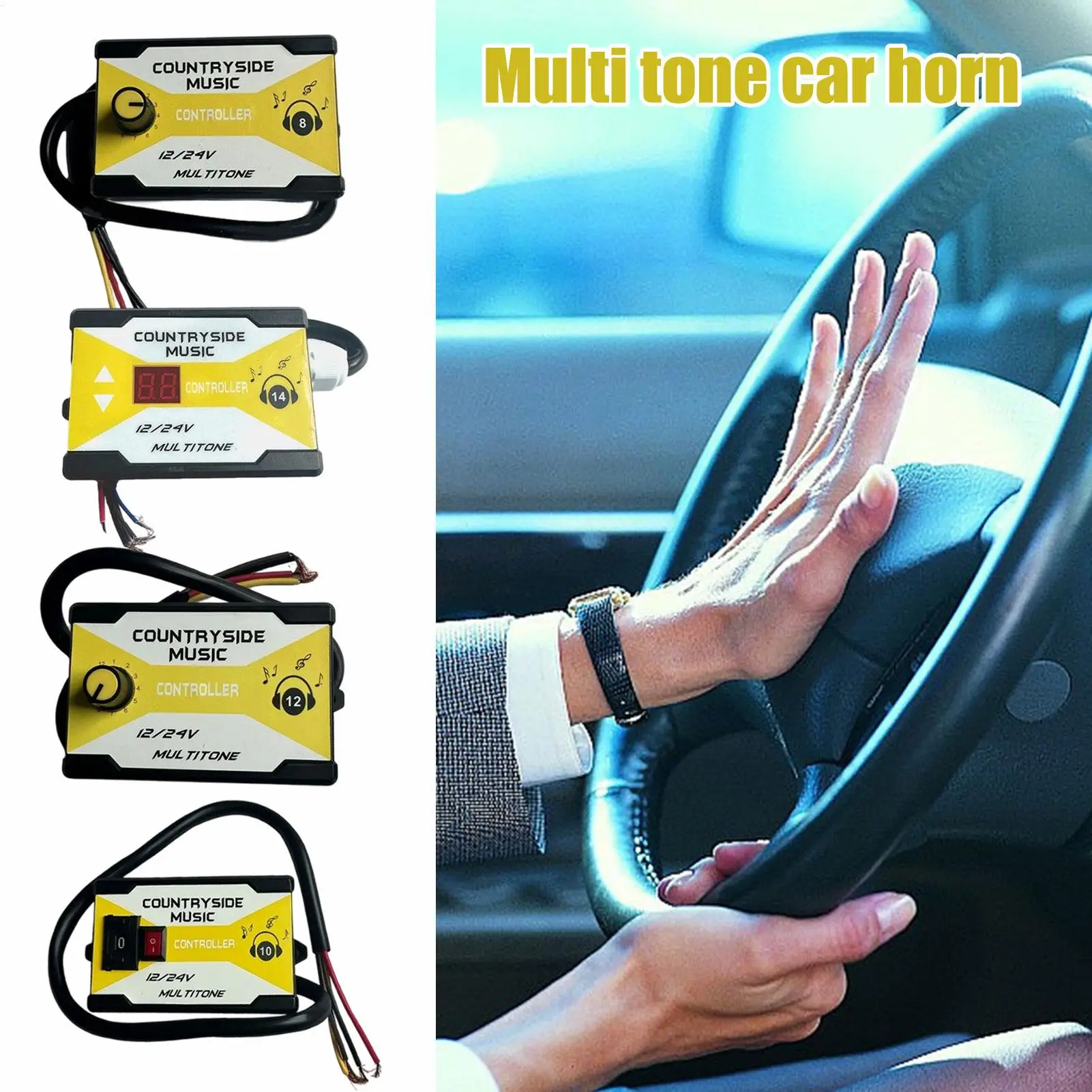 

8/10/12/14 tone Car Horn Controller 12V /24V Music speaker controller with Volume Switching For Car Truck Marine Boat Accessory