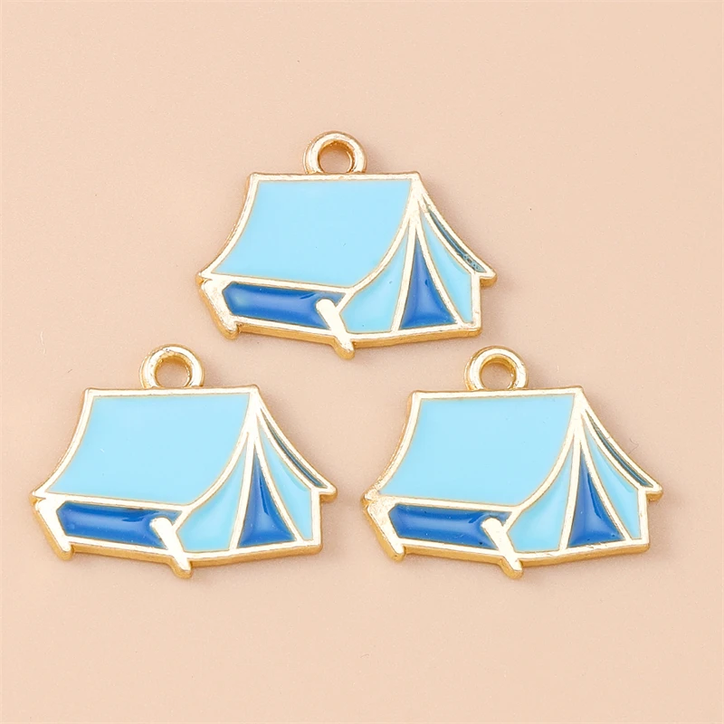 20 Stück 20 x 16 mm niedliche Emaille-Zelt-Charms-Anhänger für die Herstellung von DIY-Ohrringen, Halsketten, Armbändern, Zubehör, Schmuckzubehör – Detail 3