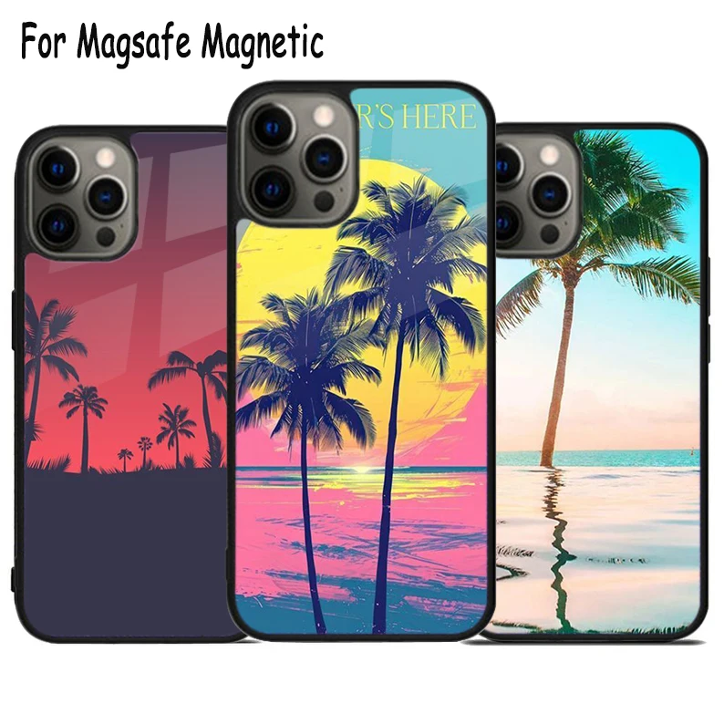 

Beach Palm Wireless Charge Magsafe Phone Case For iPhone 15 16 14 13 11 12 Pro Max Plus Magnetic Bumper Cover