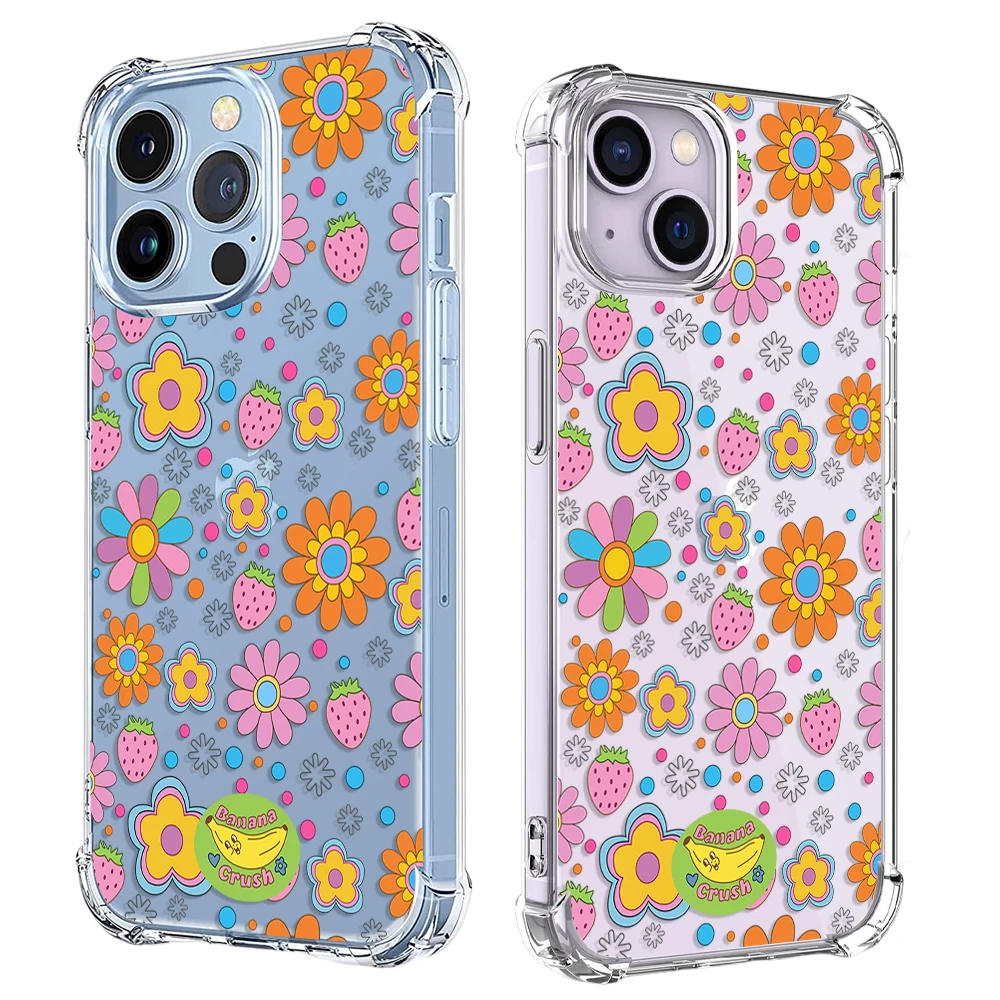 Fashion Flower Phone Case For IPhone 15 14 13 12 11 Pro X XS XR Max 7 8 Plus SE 2020 3 Mini Shockproof Soft Clear TPU Back Cover